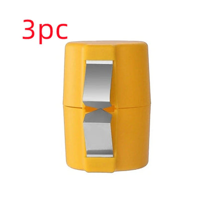 Premium egg cracker and separator made of stainless steel and plastic, available in various colors, used for effortless egg preparation in the kitchen
