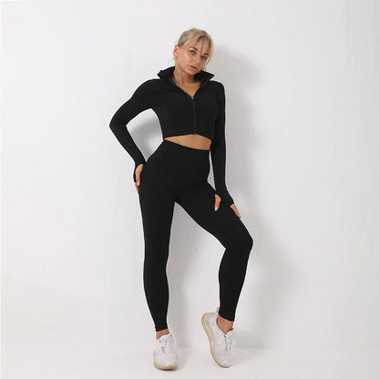Premium seamless yoga and fitness set for women in vibrant colors