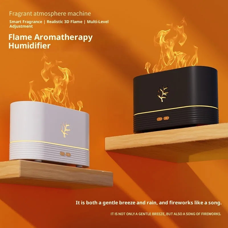 3D Simulation Flame Aroma Diffuser USB Powered 5W Plastic Square White or Black with Ambience Light 2-8 Hour Timer for Household Rooms 21-30 Square Metres