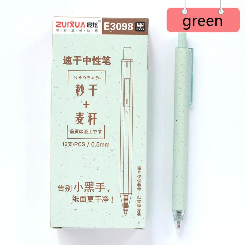 12-pack of 0.5mm quick-drying gel pens with push mechanism in assorted colours