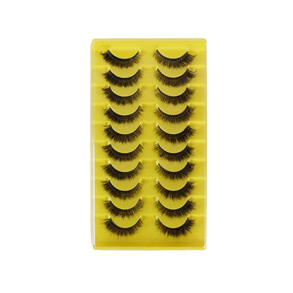 10 pairs of 3D multi-layer false eyelashes showing five different style options with black and transparent stems