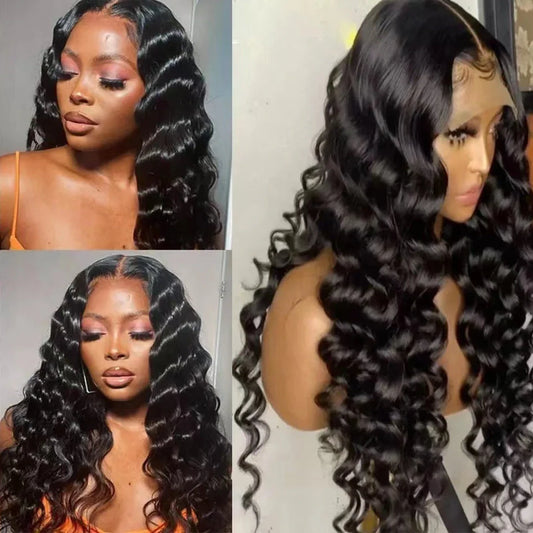 134 lace front wig with wave pattern in various lengths from 10 to 30 inches showing natural hairline blending