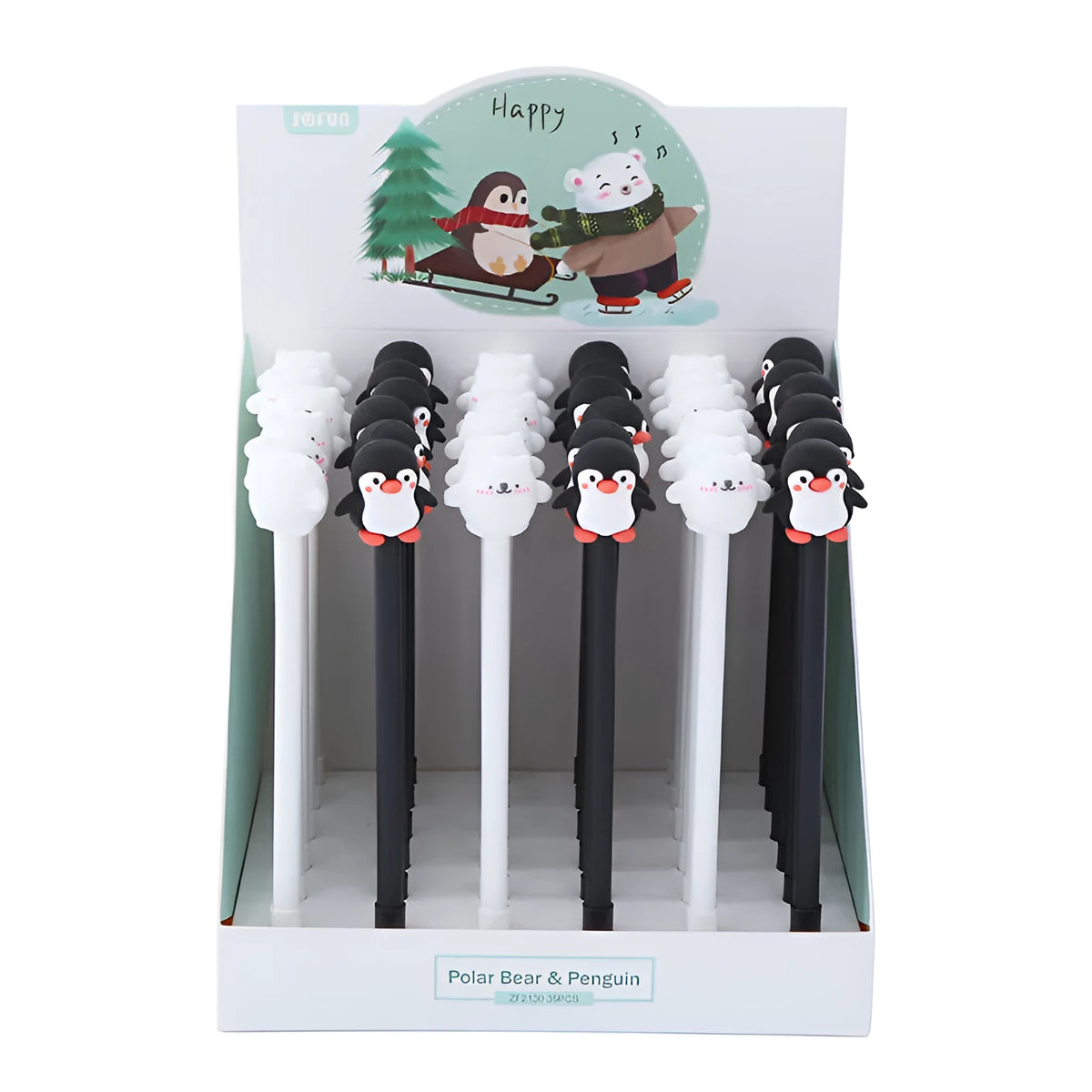Korean cartoon penguin design silicone gel pen with 0.5mm black ink, in peacock blue and black colour options.