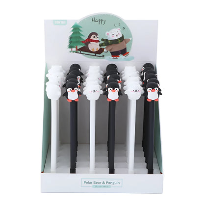 Korean cartoon penguin design silicone gel pen with 0.5mm black ink, in peacock blue and black colour options.