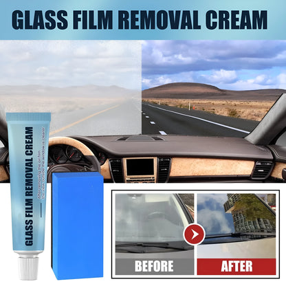 Blue car glass oil film remover stick with a soft sponge applicator for cleaning windscreens and windows.