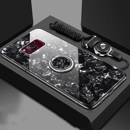 Tempered glass phone case for Samsung S8 and S9 in black, pink, red, or white colours