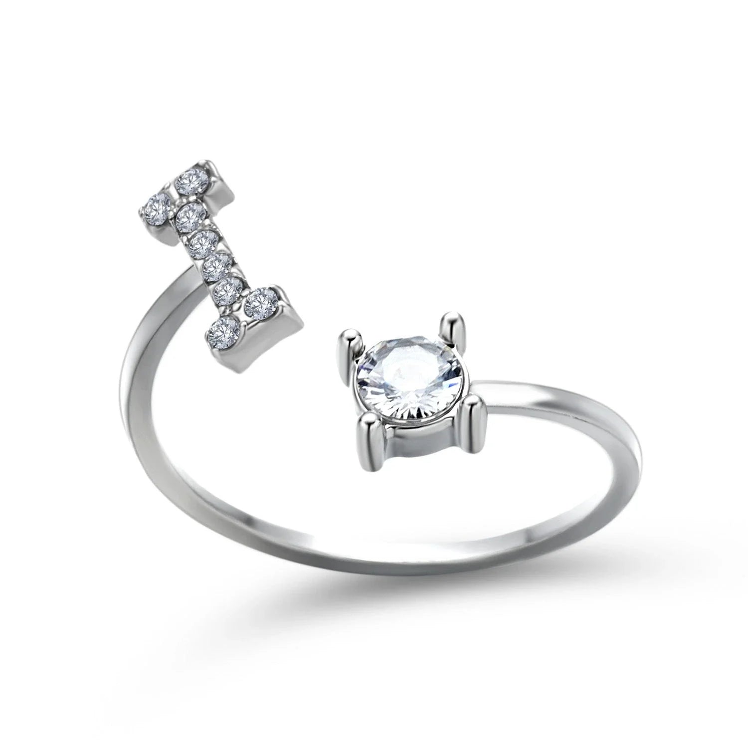 Personalized Initial Letter Crystal Ring with Adjustable Design in Gold, Silver, and Rose Gold Colors