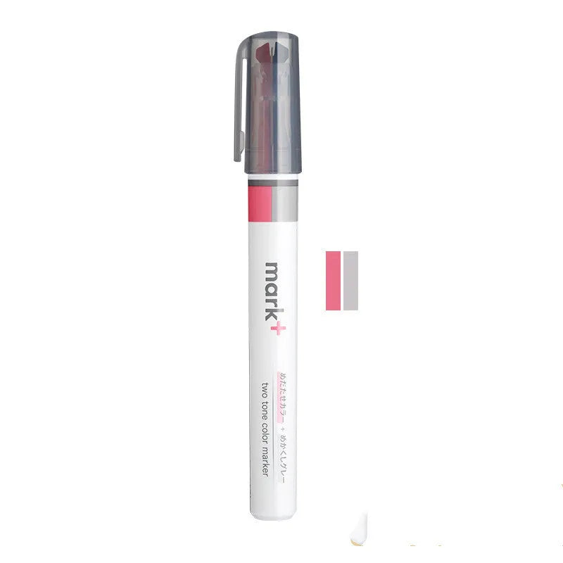 Mark+ series fibre marker pen, colour highlighter stroke key marker for toddlers, primary school, middle school, and college students, 15mm x 131mm size, available in six colours including green, grey blue, and pink.