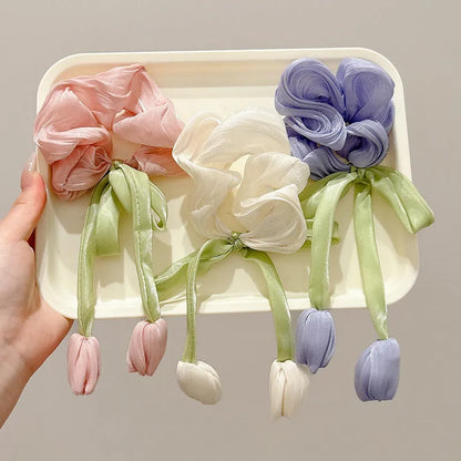 Korean style tulip children's fabric headband in knitted construction with flower detailing