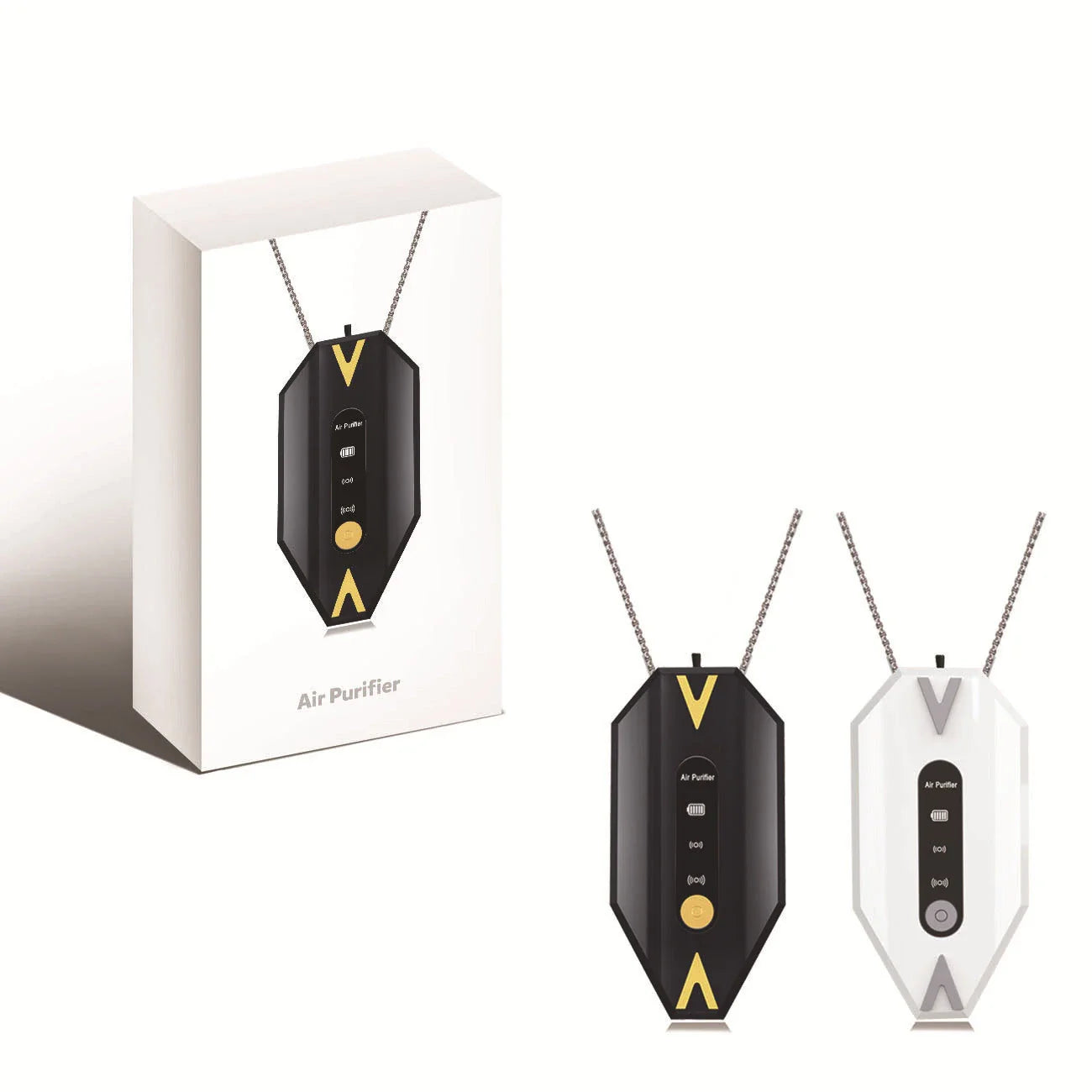 Compact rechargeable air purifier necklace with adjustable negative ion settings and long-lasting battery