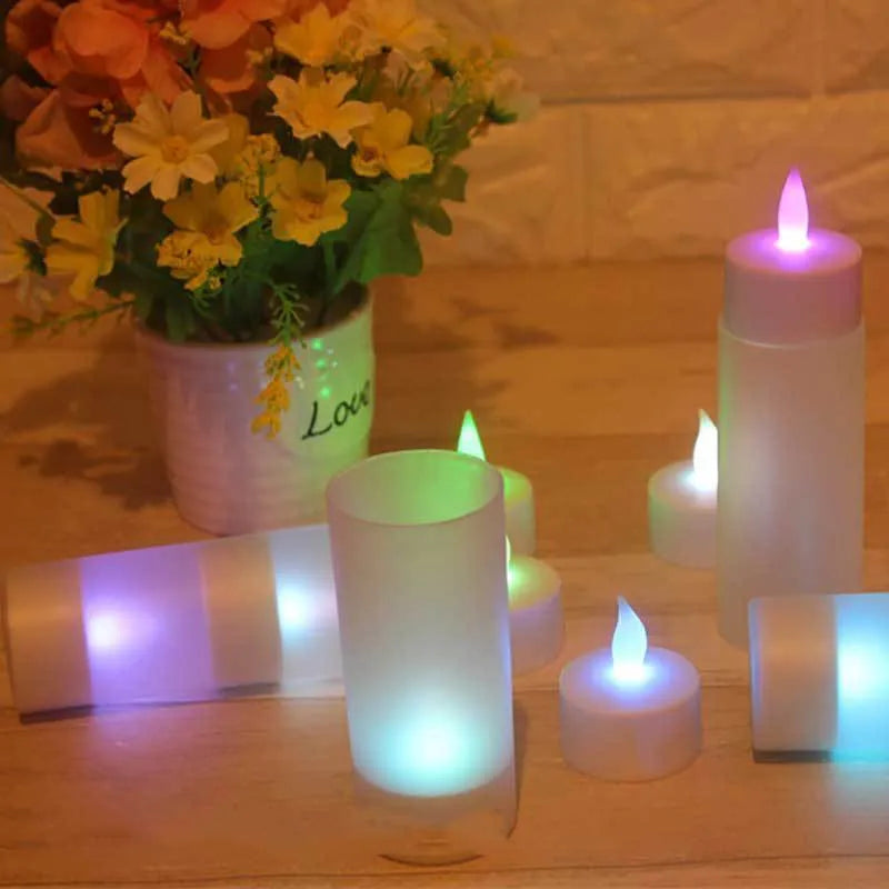 White plastic USB rechargeable LED candle with yellow flashing light mode, measuring 5.5cm tall