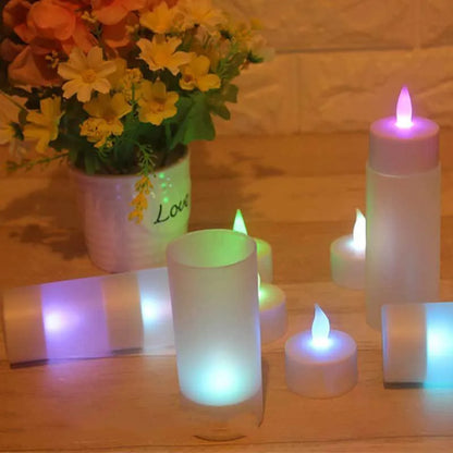 White plastic USB rechargeable LED candle with yellow flashing light mode, measuring 5.5cm tall