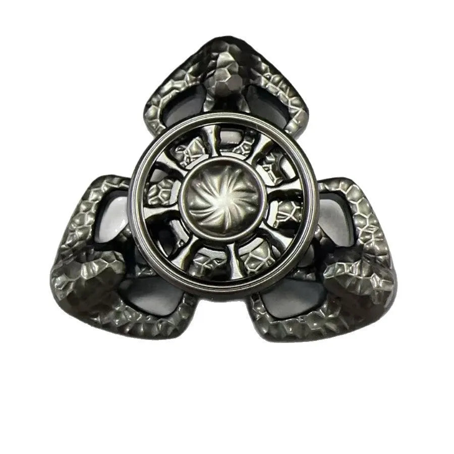 Alloy metal Flame Butterfly design rotating fingertip fidget gyro toy in grey or colourful finish.