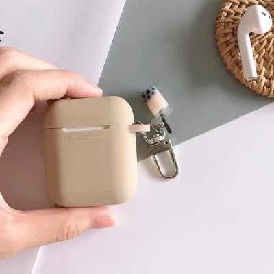Milk tea AirPods storage case in purple silicone TPU soft shell with simple solid colour back cover