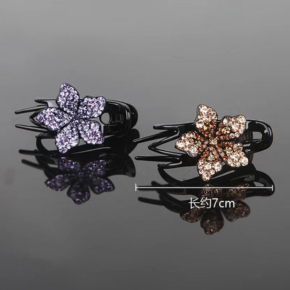 Rhinestone flower three-jaw clamp hair barrette in blue black grey for back-head styling