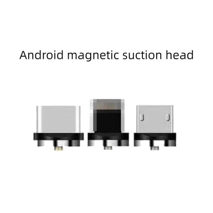 Black magnetic charging cable with connectors for Android, Type C, and Apple devices on a white background