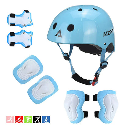 Children's roller skating protective helmet in blue, black, and yellow