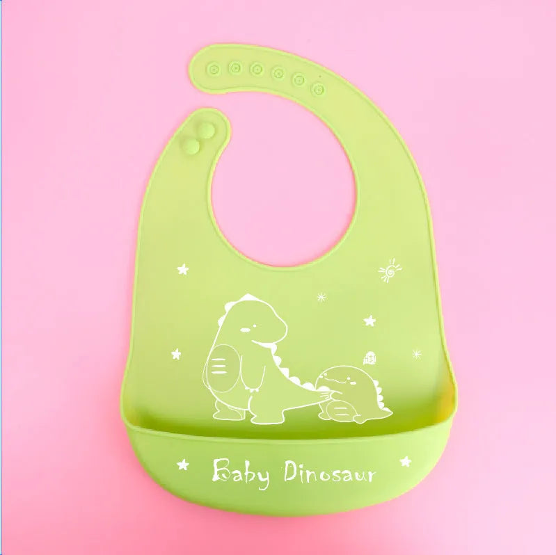 Silicone baby bib with cartoon print, waterproof and antifouling, for ages 0-6 years