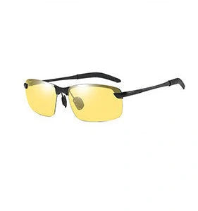 Men's driving glasses with colour-changing polarised lenses and lightweight alloy frames