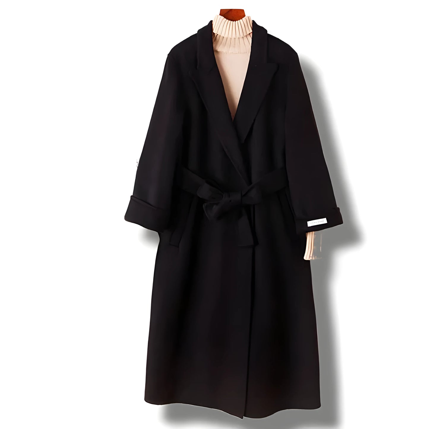Long grey wool coat with suit collar shown in black and caramel colours on a male model