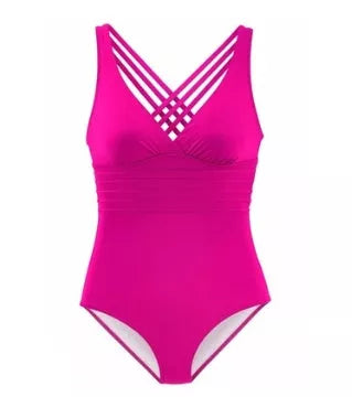 Deep V backless one-piece swimsuit in solid colour with high elasticity and quick-dry fabric