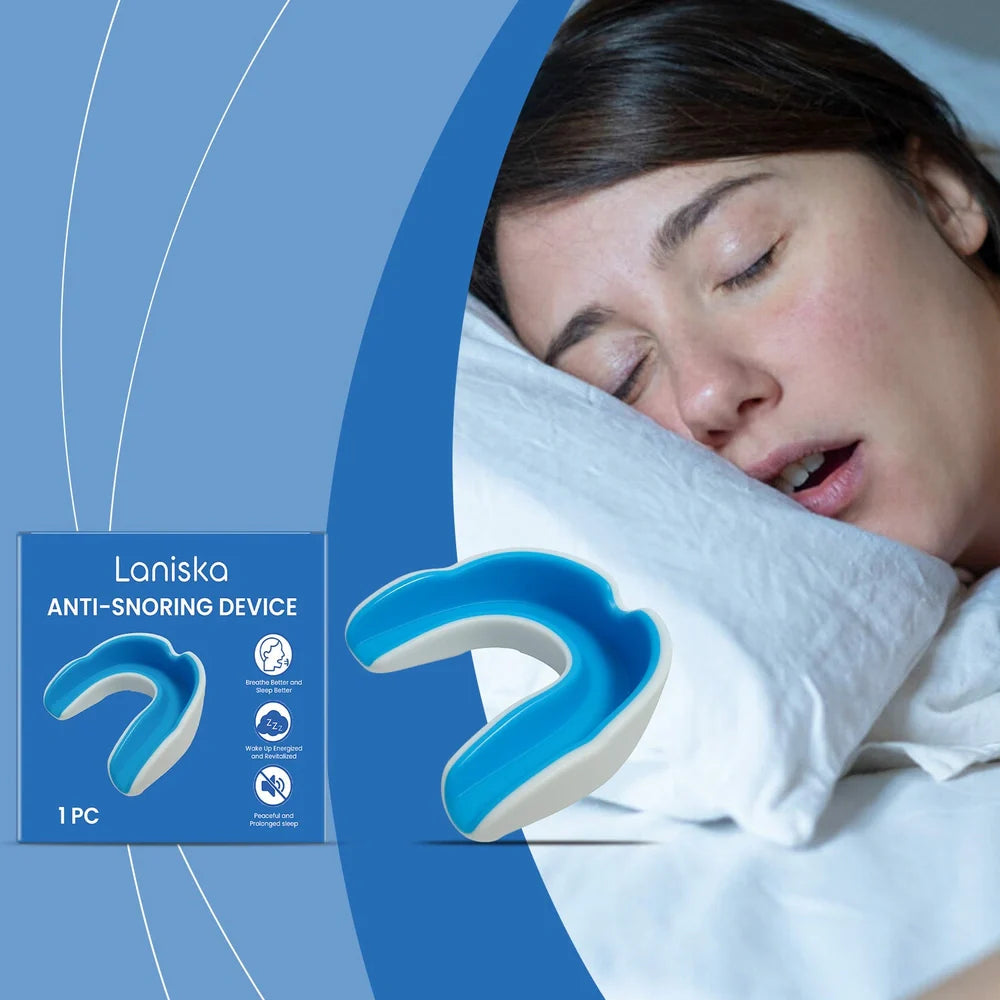 Medical-grade silicone anti-snoring device showing nasal placement for breathing support