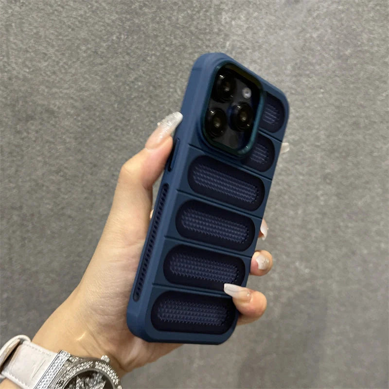 Breathable mesh case for ApplePhone with matte finish and cooling metal lens ring