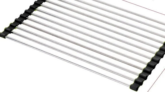 Stainless steel folding kitchen sink rack for efficient dish drying and space saving