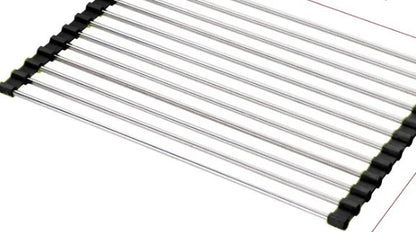 Stainless steel folding kitchen sink rack for efficient dish drying and space saving