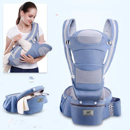 Versatile 3-in-1 baby carrier with 15 carrying positions, adjustable sunshade, and storage compartment for convenient parenting