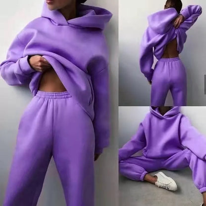 Women's casual hooded sweater two-piece suit in corduroy fabric, available in multiple colours and sizes