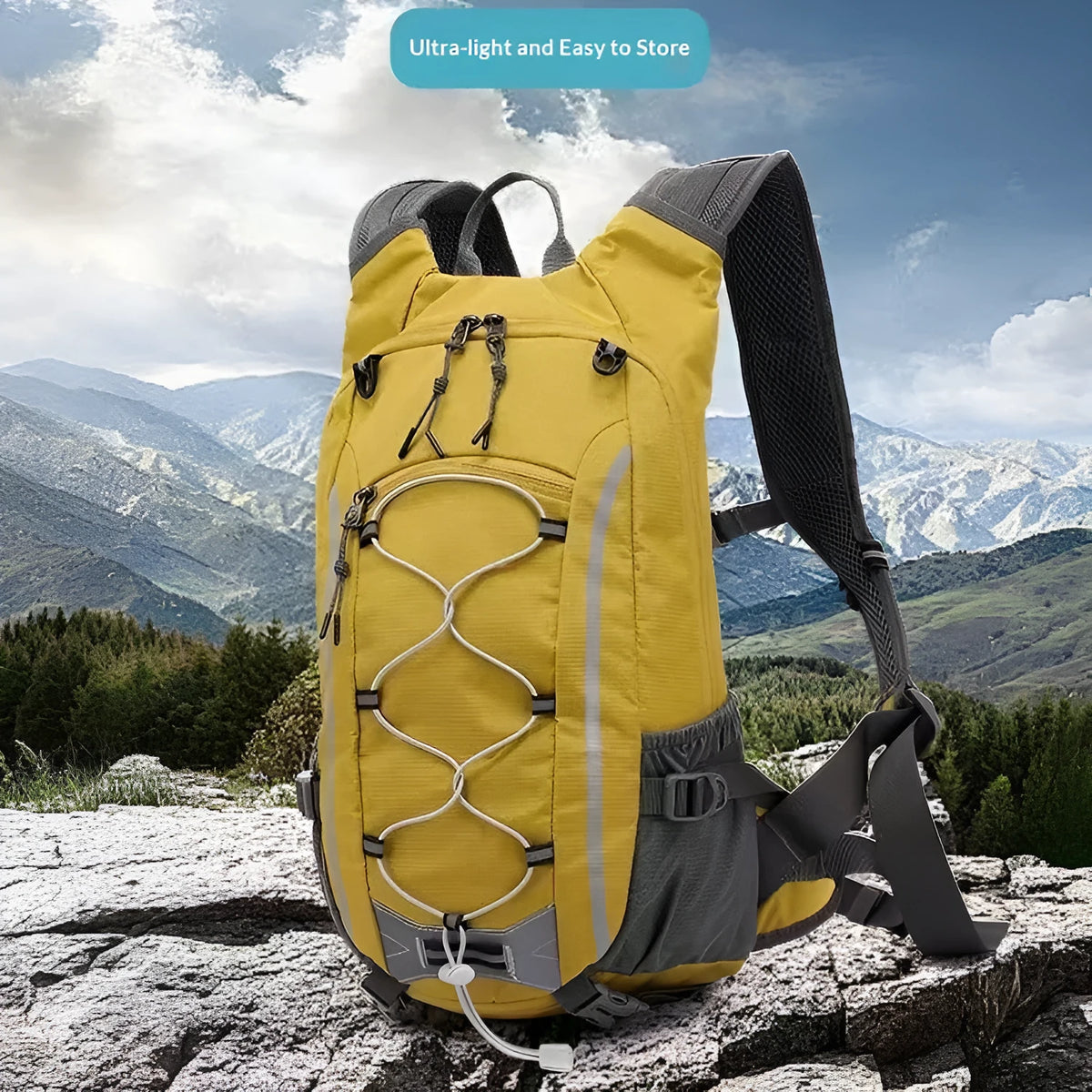 Cycling vest backpack in nylon, 20L capacity, breathable waterproof ultra-light design, shown in yellow