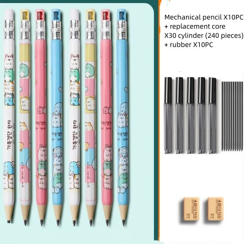 Children's cartoon style mechanical pencil with 2B lead and replacement cores