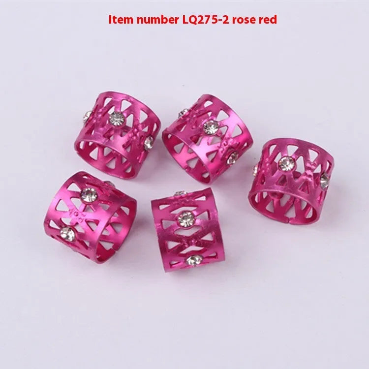 Aluminium hair ring wig decoration in mixed colours showing crown and heart shape designs