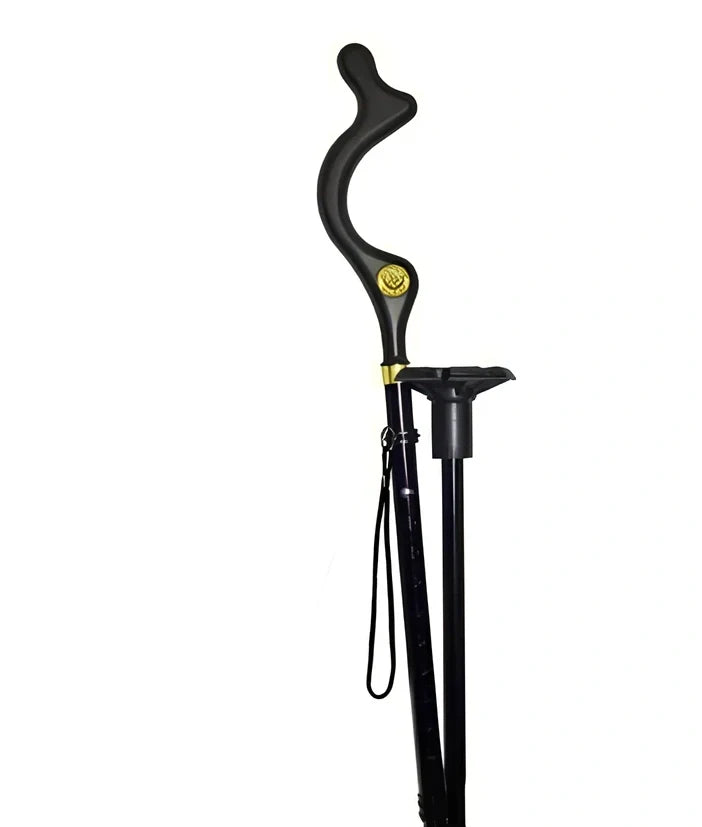 Telescopic folding walking stick with ergonomic handle and six rubber tips for stability