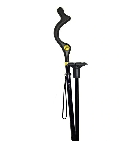 Telescopic folding walking stick with ergonomic handle and six rubber tips for stability
