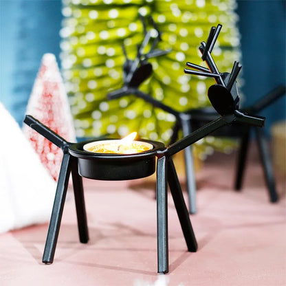 Black iron Christmas deer candlestick holder with elk bracket design for festive candle display