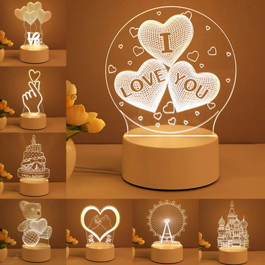 3D acrylic USB LED night light with neon sign effect in warm white