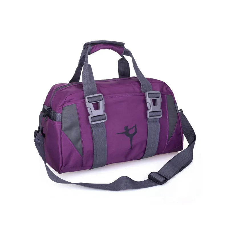 Nylon yoga gym bag with shoulder strap shown in available colours and sizes