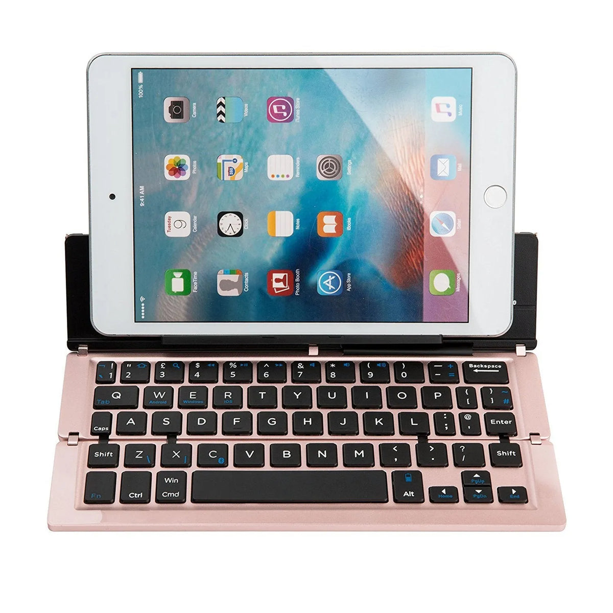 F18 three-fold folding wireless keyboard, aluminium alloy, 58 keys, folded to 22.6cm, in Golden, Grey, Rose Gold, Silvery