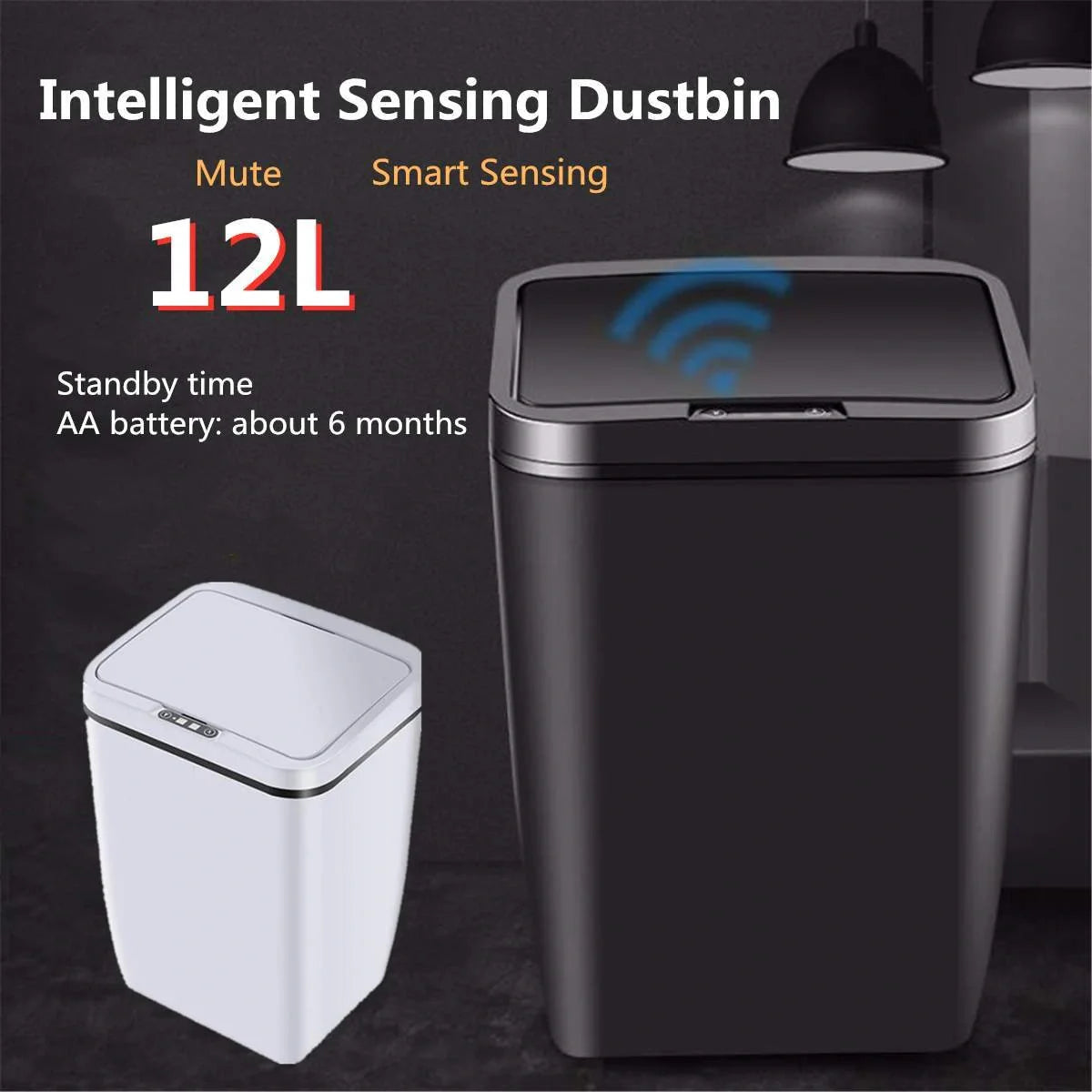 Infrared sensor smart trash bin in black, white, and LJT-02 colours with 12L capacity