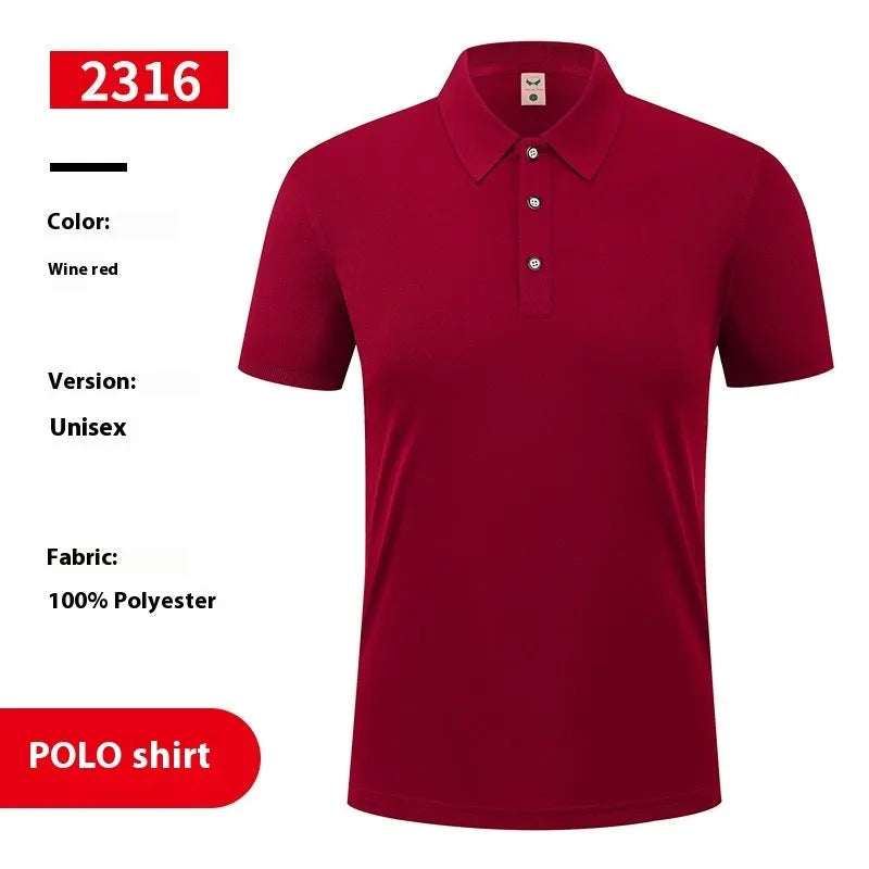 Ice silk polo shirt with advertising logo pattern in multiple colour options including white black red light blue wine red orange