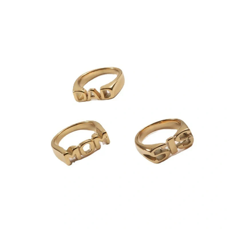 18K gold plated titanium steel letter seal ring with geometric design for women