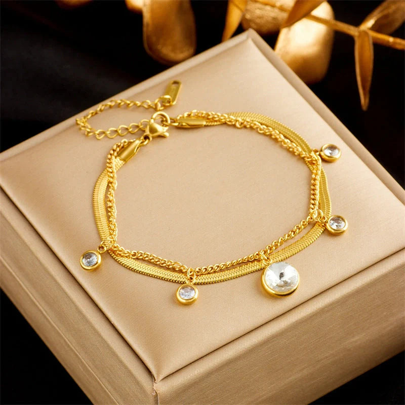 Gold plated stainless steel punk fashion bracelet for women, luxury jewellery with unique design
