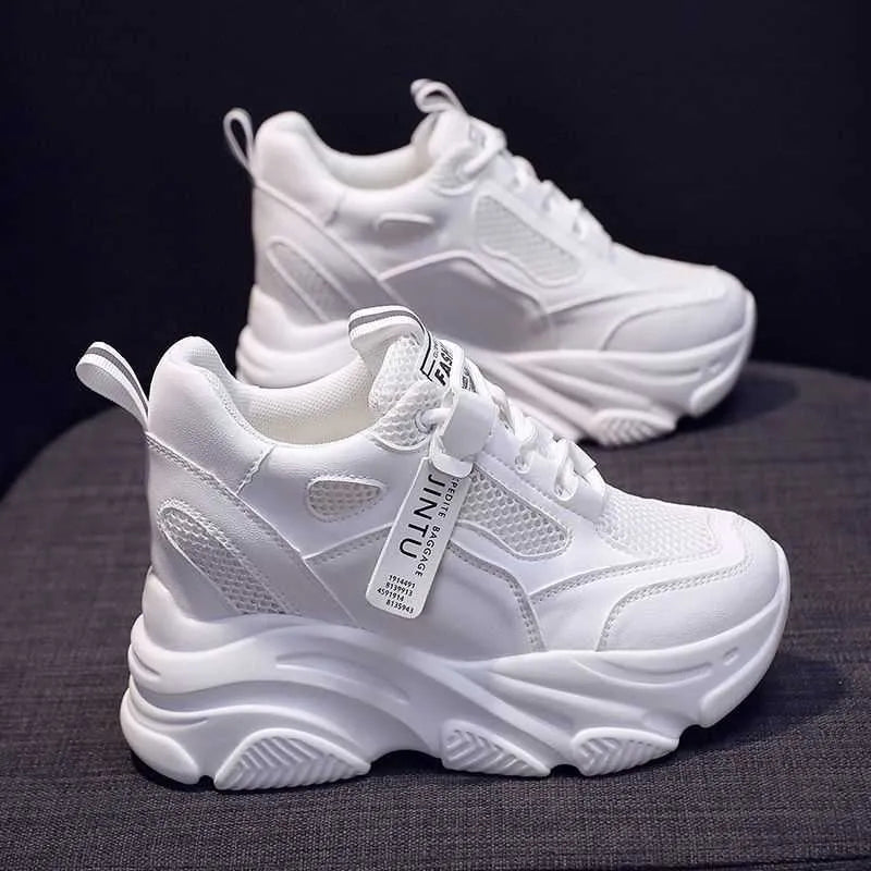 Women's black mesh platform casual shoes with a hollow-out design and a toe-holder strap.