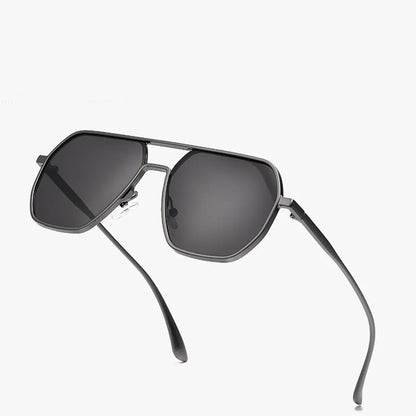 Men's polarised sunglasses with black frame and grey lenses for driving and outdoor sports.