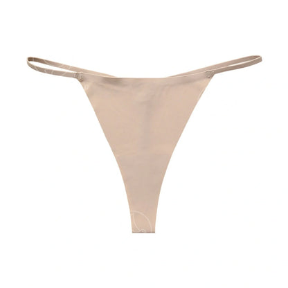 A set of seamless stretch hipster briefs in assorted neutral tones, featuring a low-rise waistline and t-back design for a smooth, flattering look.