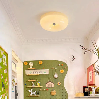 Cream-coloured bedroom ceiling lamp with three-colour light, 30cm or 40cm diameter, American-style design