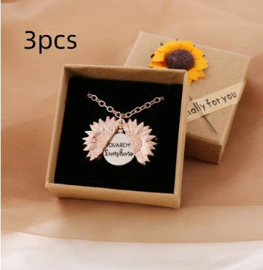 A stunning sunflower pendant necklace with an adjustable chain, crafted from high-quality materials for a radiant and versatile accessory.