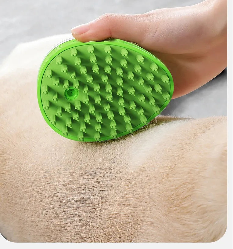 Blue and green pet bath brushes with soft TPR bristles and plastic handles for dog grooming